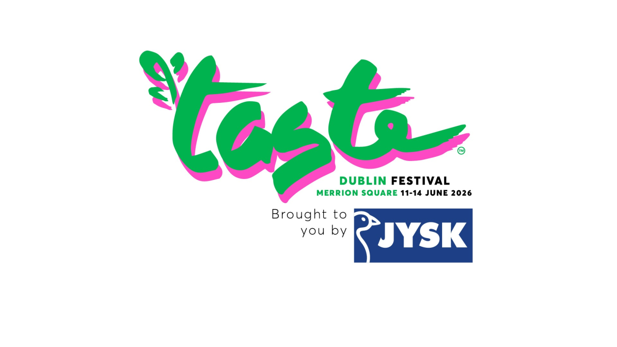 Taste Dublin Festival logo, Merrion Square, 11–14 June 2026, brought to you by JYSK.