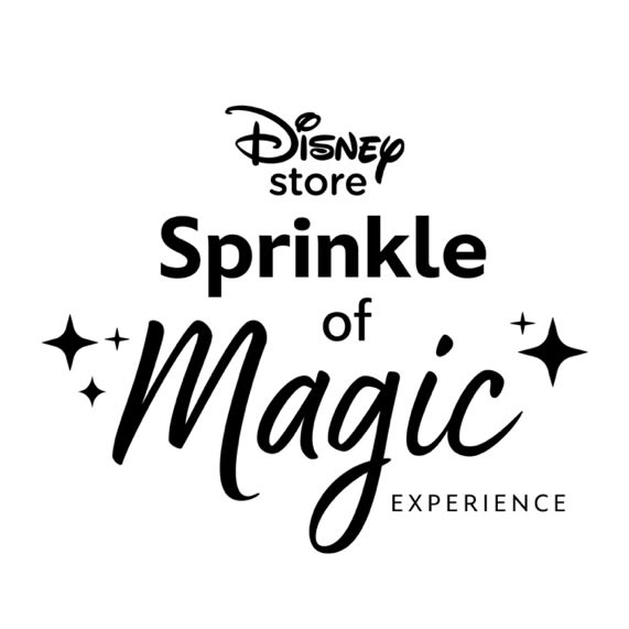 Disney Store Sprinkle of Magic Experience logo in black on white background with sparkle icons.